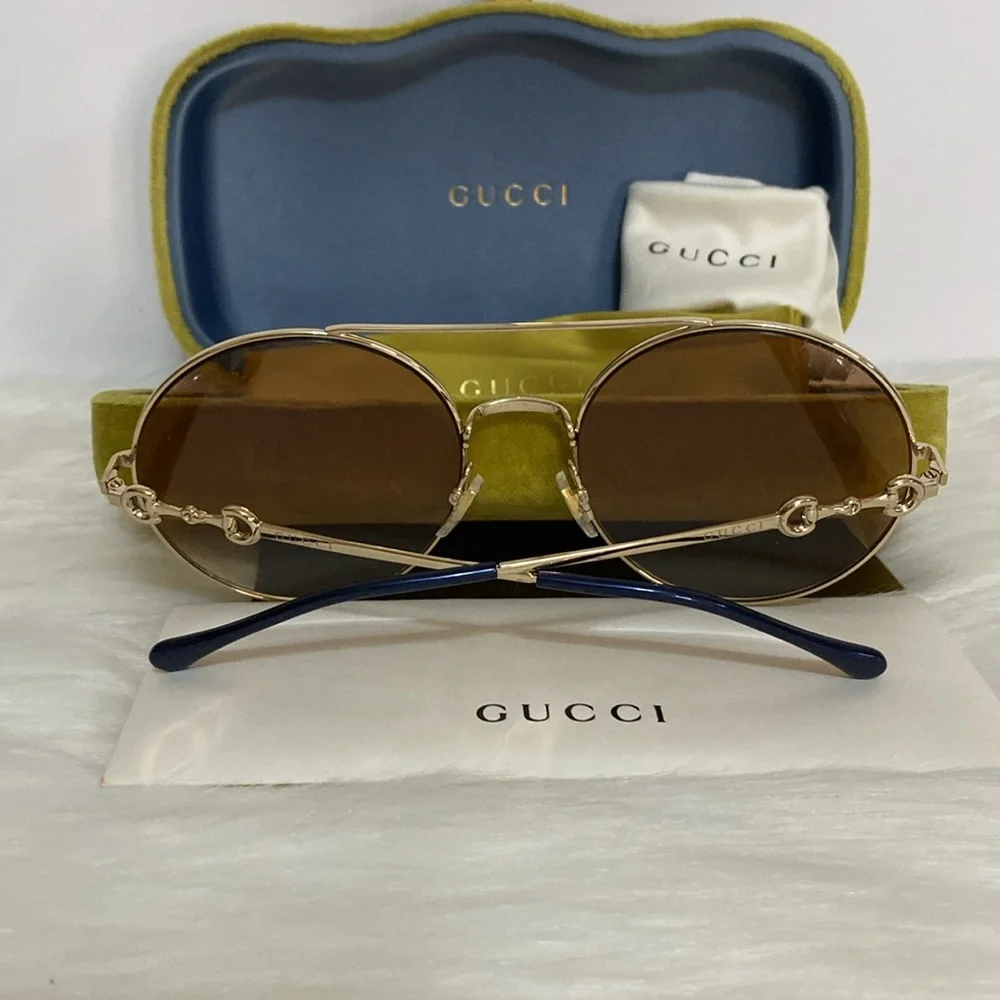 New Authentic Gucci Sunglasses GG0878S 003 59 Horsebit Oversized Round - Picture 4 of 12